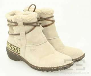UGG Beige Shearling Wrap Tie Ankle Boots Size US 8  