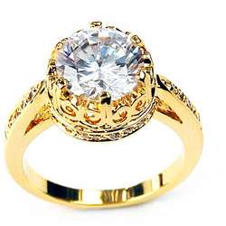 14k Yellow Gold Overlay Crown Solitaire CZ Ring  