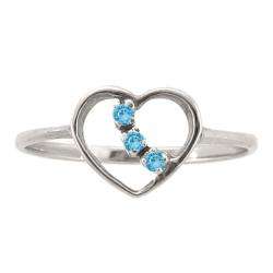 10k Gold Blue Topaz 3 stone Heart Ring  