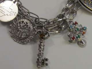   Silver Double Link Charm Bracelet 8 Sterling Charms 33.50 GRAMS  