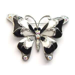 Black White Enamel Paint Crystal Rhinestone Butterfly Fashion Jewelry 