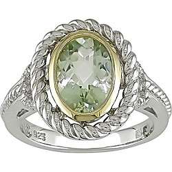 Silver and 14k Gold Green Amethyst Diamond Ring  