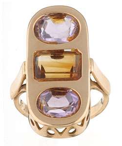 18k Yellow Gold Amethyst and Citrine Cocktail Ring  
