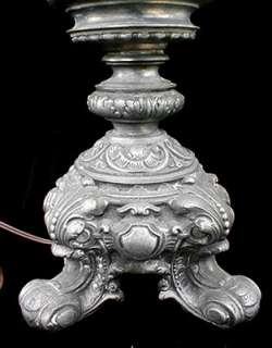   antique 1890 s pewter oil lamp with milk glass shade no damage to the