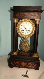 Antique French collumn table clock 19th ct   