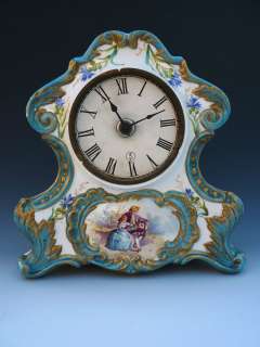 Old Antique French Ceramic Porcelain Sevres Mantle Clock w 