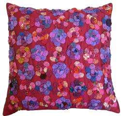 Cotton and Silk Kelina Cerise Flowers Cushion Cover (India 