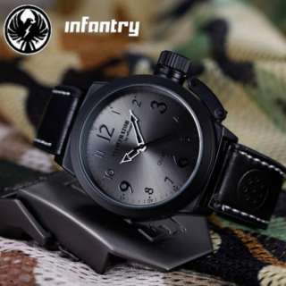INFILTRATOR Mens Army Black Military Sport Leather Wrist Quartz Watch 
