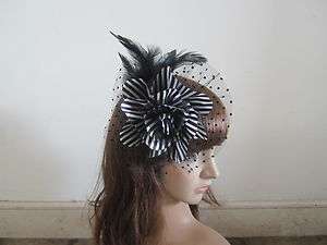 Black & White Flora Wedding Feather Blossom Corsage Hair Clip 