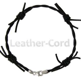 LEATHER CORD BARBED WIRE ANKLET CUSTOM COLOR & SIZE  