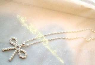 Glass pearls butterfly bow pendent necklace Lovely  