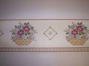 Red Country Stencil Flowers & Baskets Wallpaper Border  