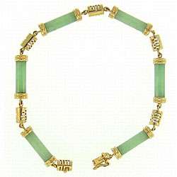   14k Yellow Gold Natural Green Jadeite Jade Bracelet  