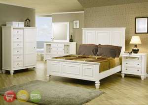 King size White Wood Panel Bed Bedroom Furniture Set  
