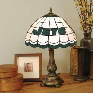  NEW YORK JETS LOGOED 20 IN TIFFANY STYLE TABLE LAMP