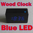 Digital BLUE LED Wooden Alarm Clock Calendar thermostat