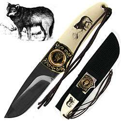 Wolf 8 inch Stainless Steel Hunting Knife with Sheath  