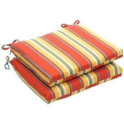 Outdoor Orange and Yellow Stripe Square Seat Cushion (Set of 2 