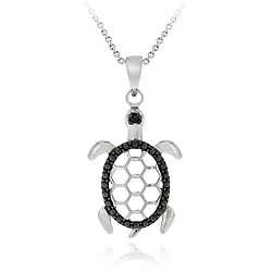 Sterling Silver Black Diamond Accent Turtle Necklace  
