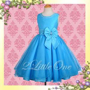 Blue Wedding Flower Girl Pageant Party Dress Size 2T 3T  