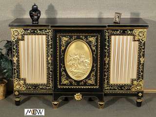 Black & Gold ITALIAN Ornate BUFFET Sideboard SERVER w/ 3 Cabinets 