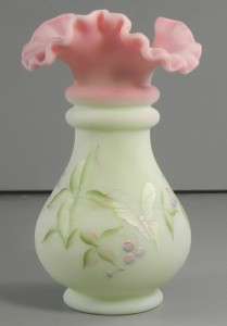 Fenton Burmese Glass Hand Painted Vase George Fenton  