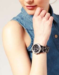 New Michael Kors Womens Black Crystal Ceramic Link Bracelet Chrono 