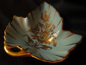 Amoges China Co. 1940s Blue Gold Leaf Dish Hand Painted  