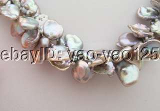 Charming 3Strds Grey Reborn Keshi Pearl Necklace  