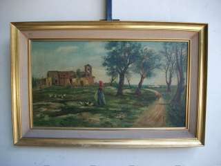 Great old oil on canvas landscape painting # 06604  