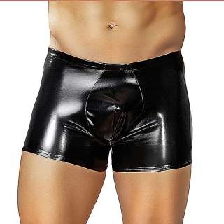 Male Power rubber look boxer short brief shiny black  