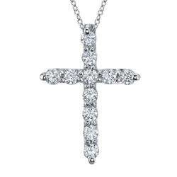 14k White Gold 1 1/2ct TDW Diamond Cross Necklace (H I, SI2 SI3 