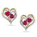 Yellow Sterling Silver Created Ruby Diamond Heart Earrings (H I, I2 I3 