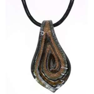  Brown/gold/silver Foil Ripple Leaf Murano Glass Pendent 