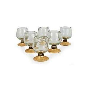  NOVICA Blown glass cognac glasses, Golden Celebration 