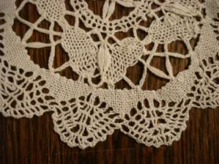 Ecru Needle Lace Doily Scalloped Edges & Butterflies Hand Made 
