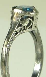 Art Deco Sterling Silver .50ct Genuine Blue Diamond Filigree Ring Size 