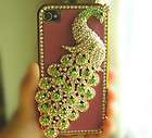 Green Peacock Crystal Plating Hard Back Case Cover For iPhone 4 4S 