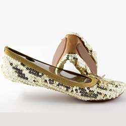 Fit In Clouds Womens Gold Sequin Foldable Flats  