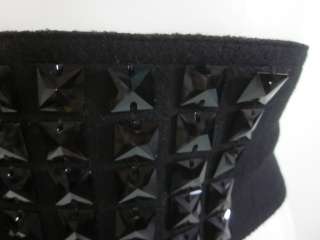 DONNA KARAN NEW YORK Black Wool Studded Velcro Belt SzS  