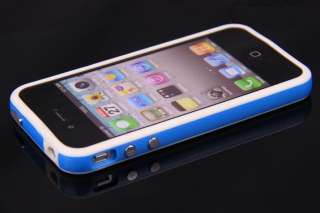 WHITE BLUE BUMPER CASE COVER METAL BUTTON FOR IPHONE 4 4G/4S  