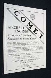 COMET Aircraft Engines New Madison Wisconsin factory Ad  