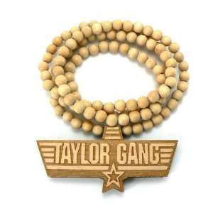 Natural Wooden Taylor Gang Pendant with a 36 Inch Wood Beaded Necklace