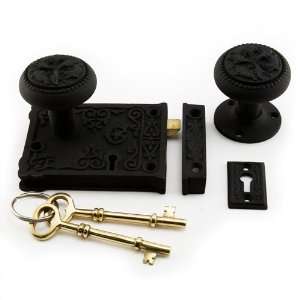 Ornamental Iron Rim Lock Set with Knobs   Right Hand   Black Powder 