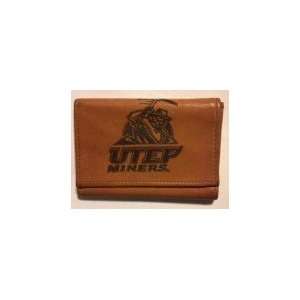 Utep Miners Brown Embossed Trifold Wallet