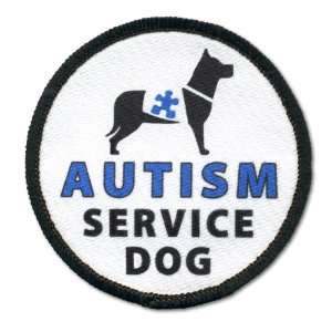 AUTISM SERVICE DOG Blue Medical Alert 3 inch Sew on Black Rim Patch