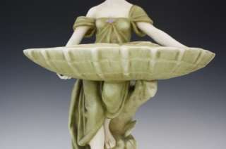   DUX BOHEMIAN PORCELAIN FIGURE OF A WOMAN HOLDNG A CLAM SHELL TRAY NR