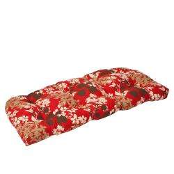   Outdoor Red/ Brown Floral Wicker Loveseat Cushion  