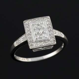14K Womens White Gold Diamond Square Cluster Ring 1/2CT  
