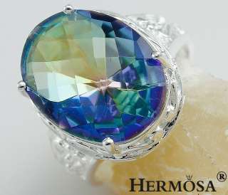 Huge Diamond Cut Jewelry Oval Blue Rainbow Topaz 925.Sterling Silver 